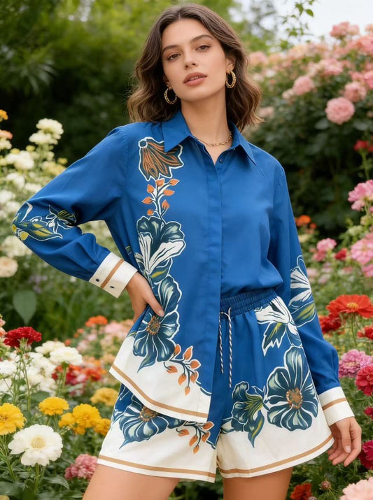 CLOSETO Blue Blossom Luxe Co-Ord