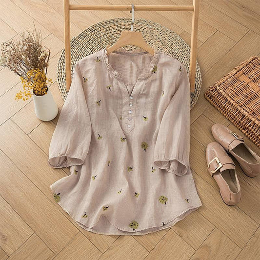 Floral Embroidered Button-Front Tunic