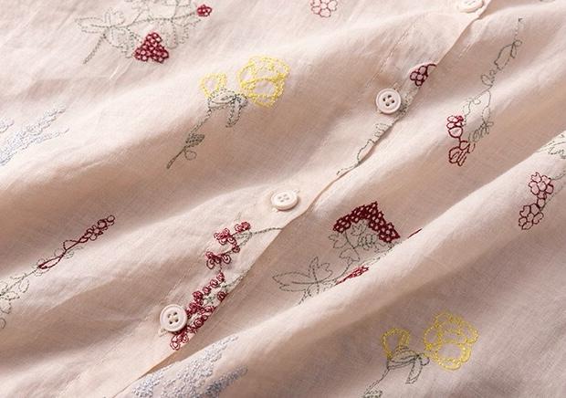 Pure Cotton Shirt With Elegant Floral and Leaf Embroderied