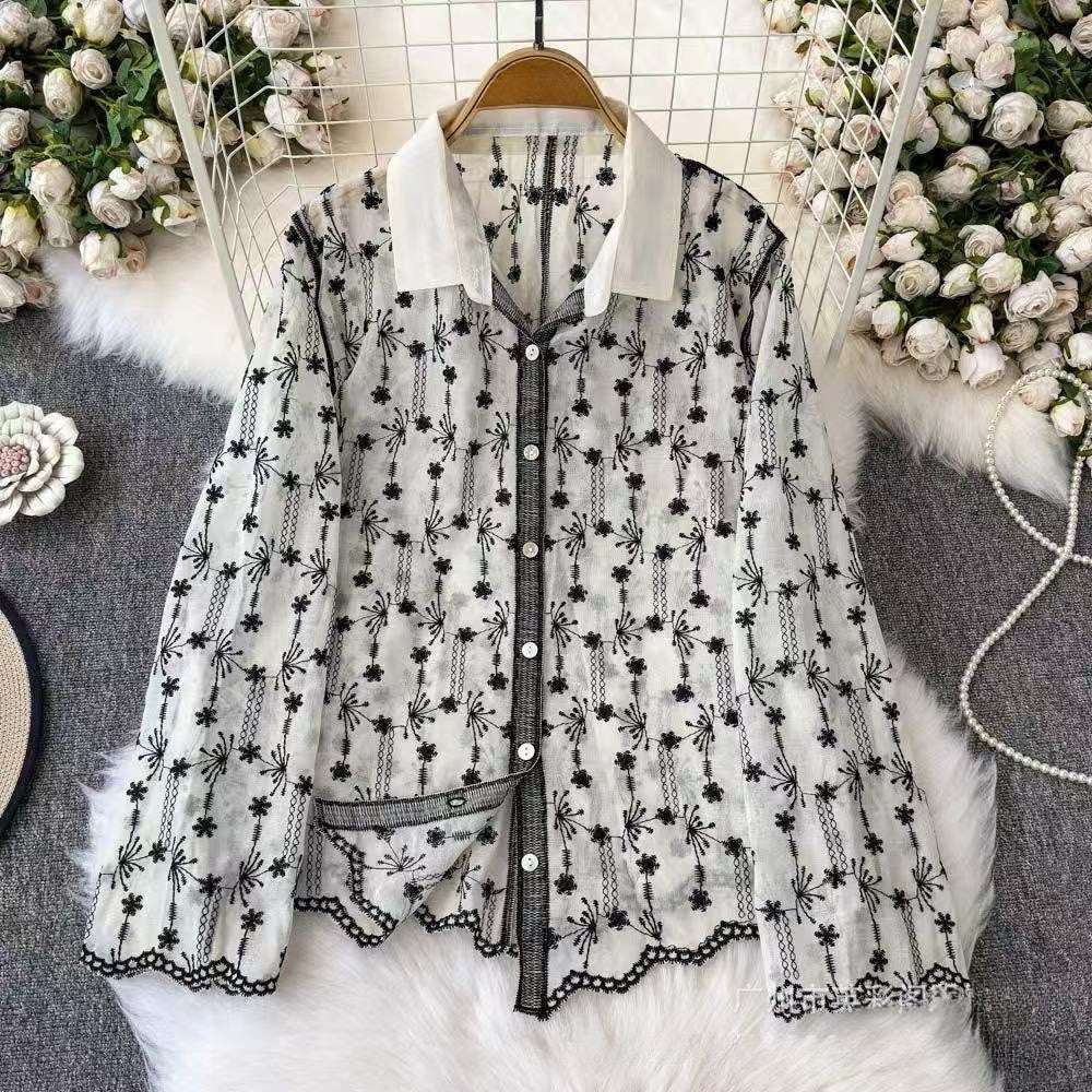 Luxury Floral Embroidered Sheer Shirt