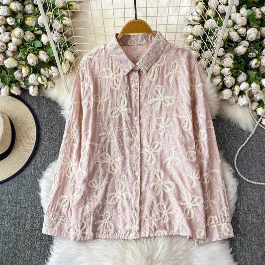 Stylish Cotton Shirt with All-Over Embroidery