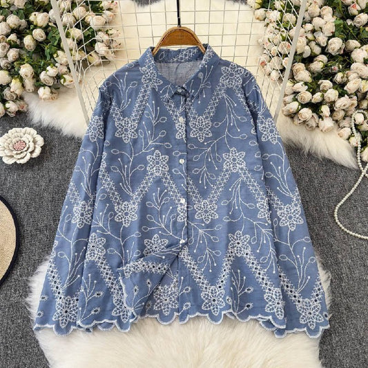 Breathable Cotton Shirt with Delicate Embroidery