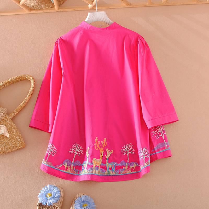 Pure Cotton Embroidered Forest-Inspired Shirt