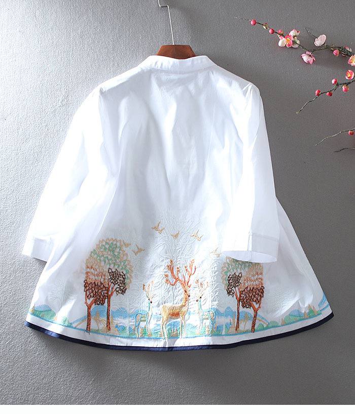 Pure Cotton Embroidered Forest-Inspired Shirt