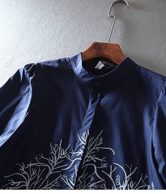 Pure Cotton Embroidered Forest-Inspired Shirt