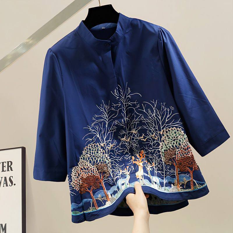 Pure Cotton Embroidered Forest-Inspired Shirt