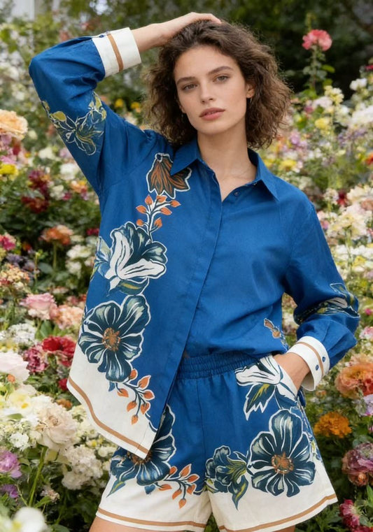 CLOSETO Blue Blossom Luxe Co-Ord