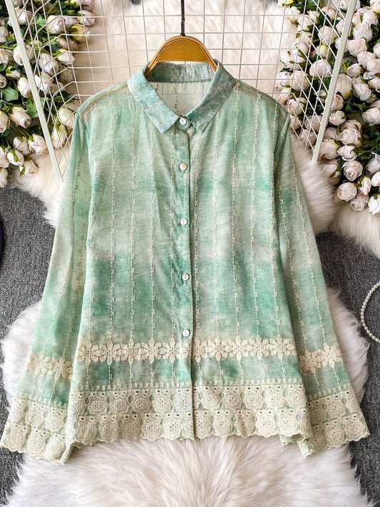 Orchid Embroidered Hem Button Down Shirt