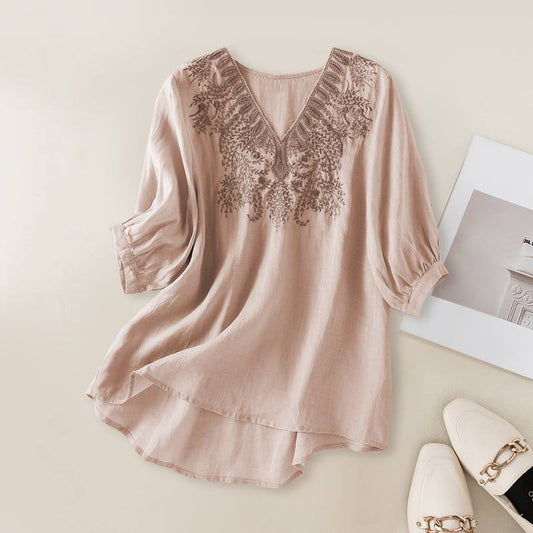 Embroidered Boho V-Neck Top