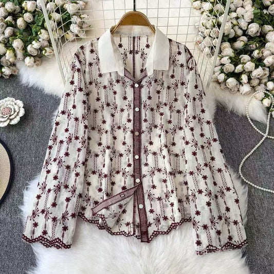 Luxury Floral Embroidered Sheer Shirt