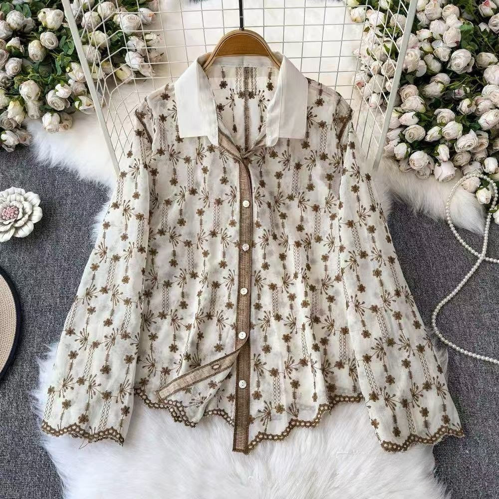 Luxury Floral Embroidered Sheer Shirt