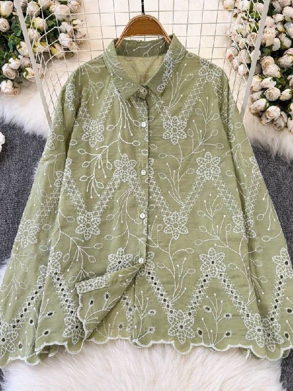 Breathable Cotton Shirt with Delicate Embroidery