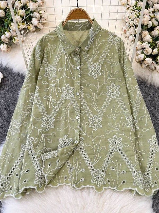 Breathable Cotton Shirt with Delicate Embroidery