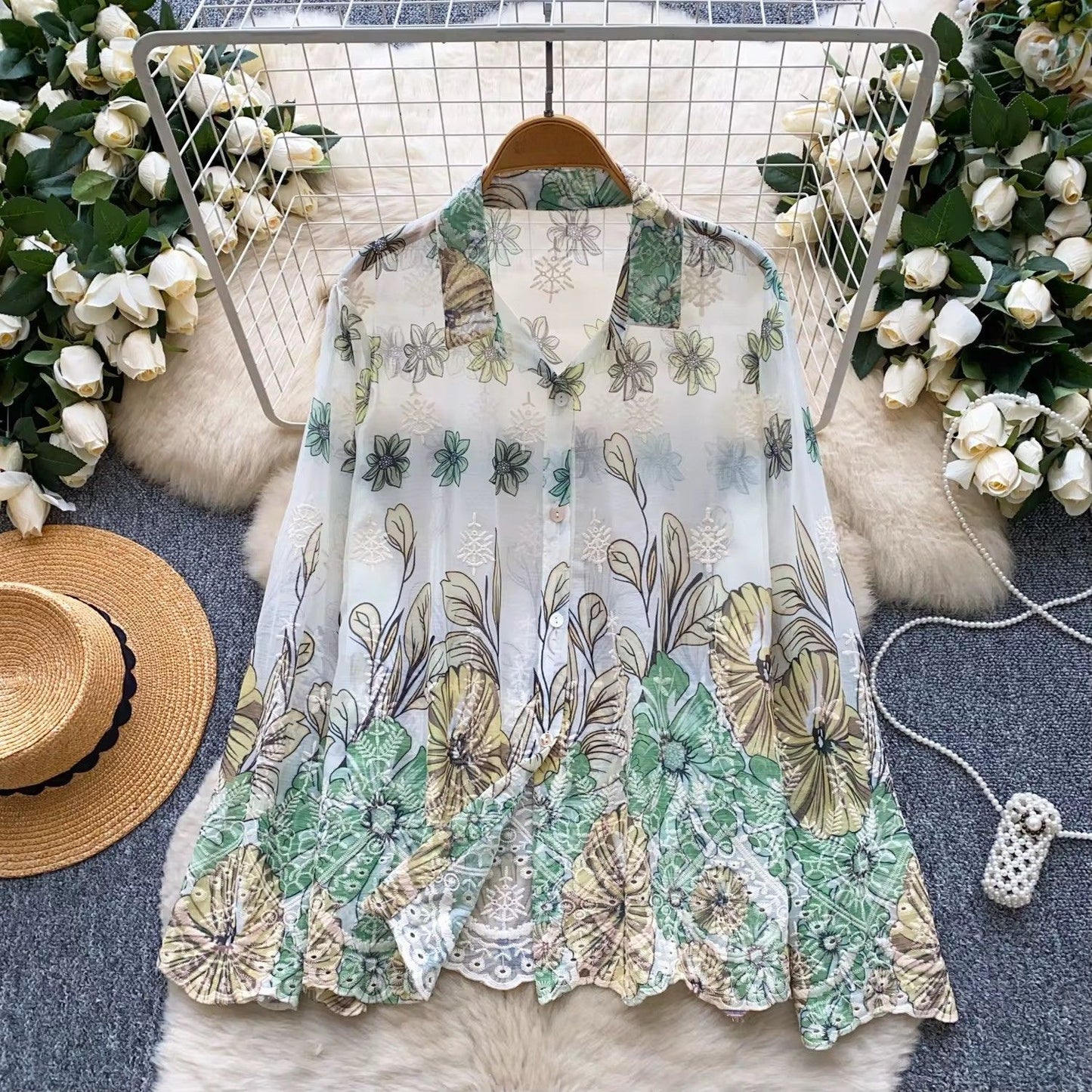 Floral Sheer Embroidered Shirt
