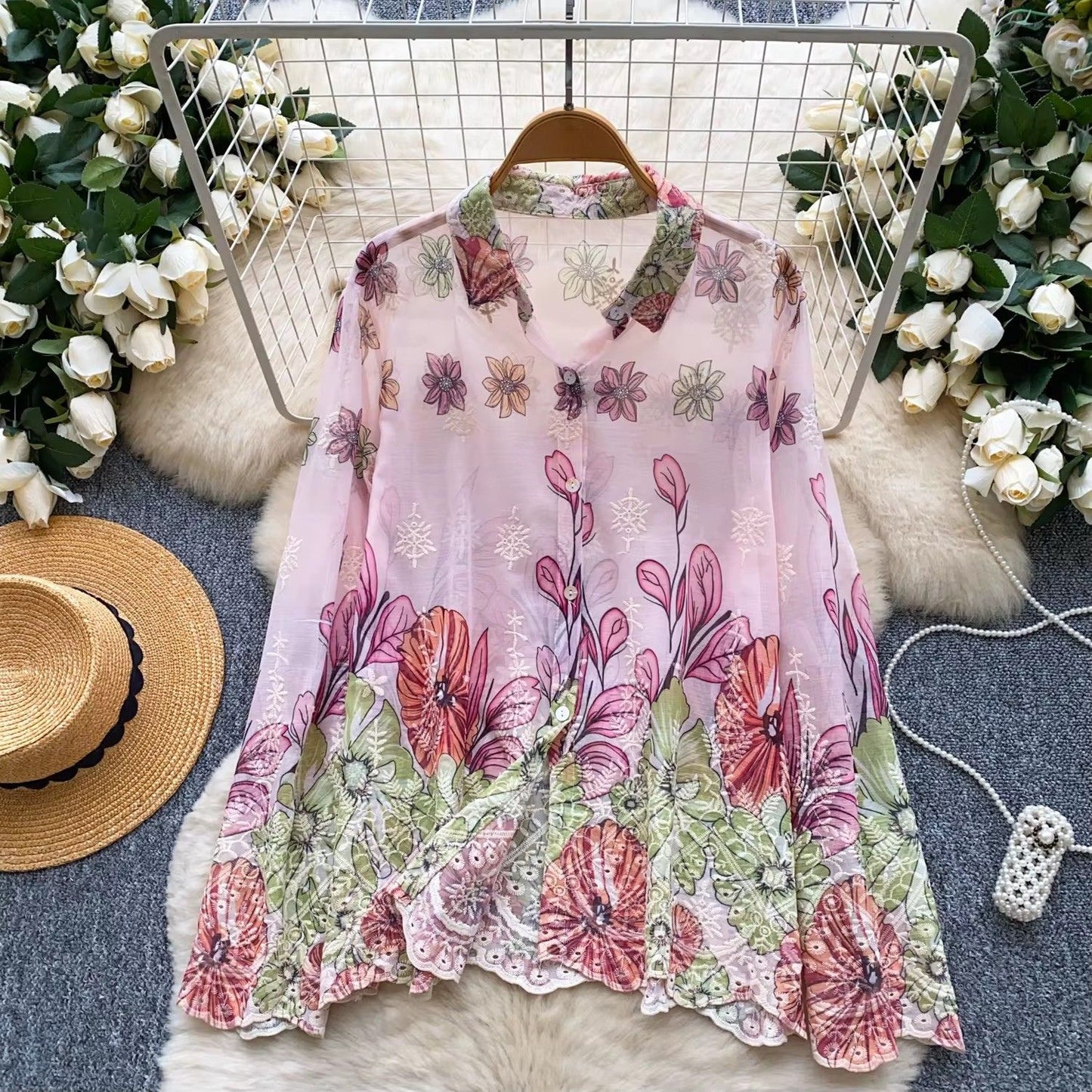 Floral Sheer Embroidered Shirt