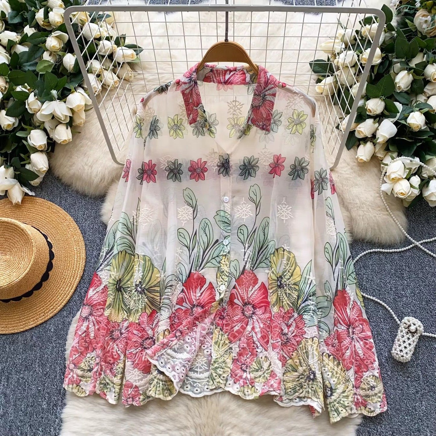Floral Sheer Embroidered Shirt