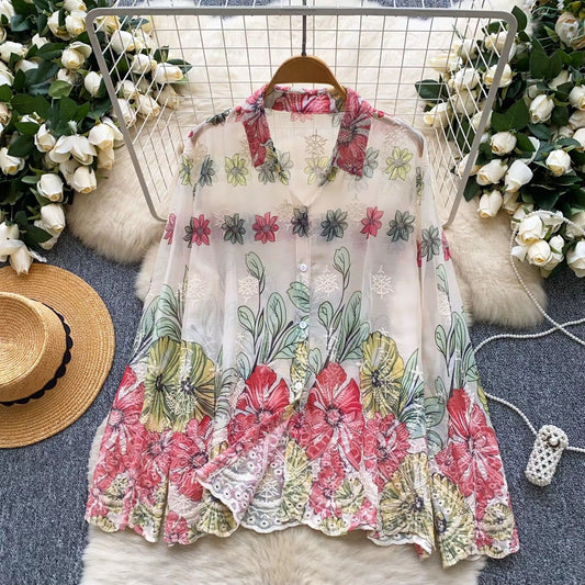 Floral Sheer Embroidered Shirt