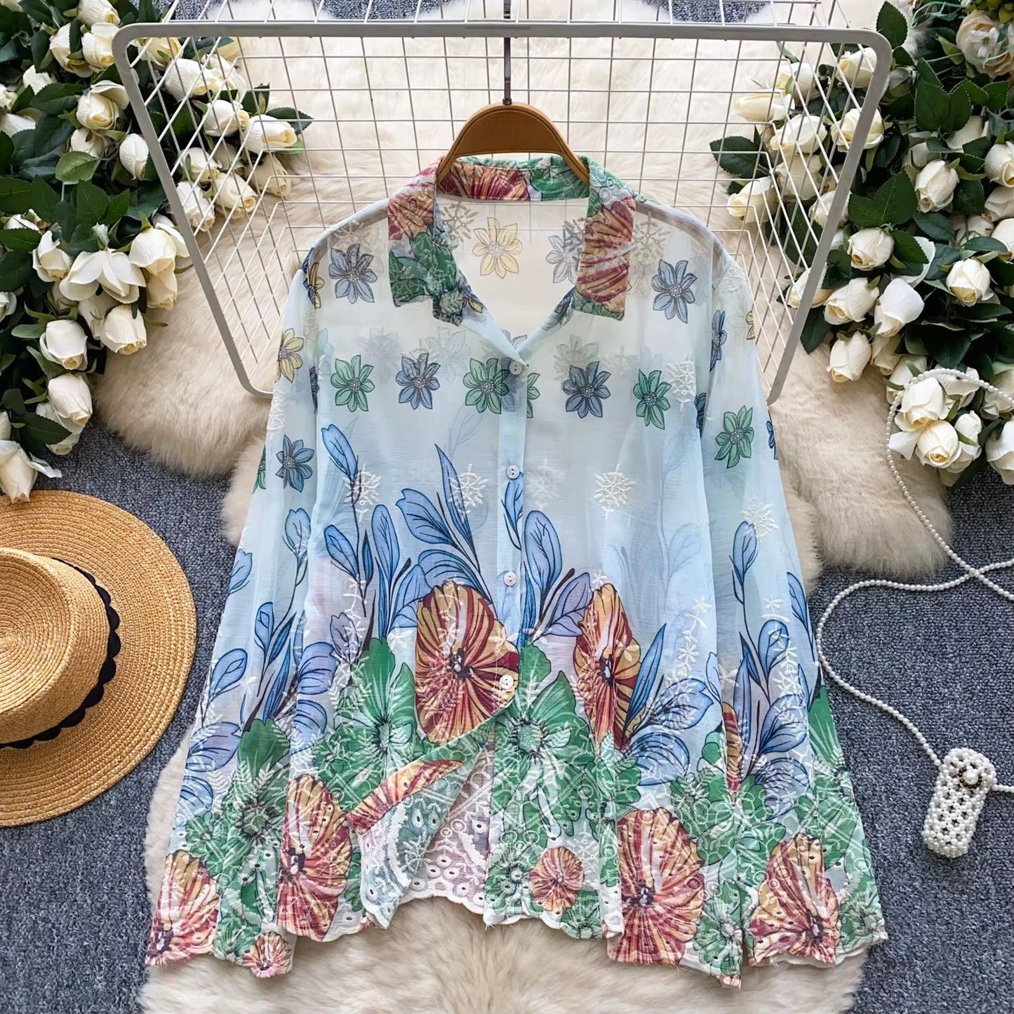 Floral Sheer Embroidered Shirt