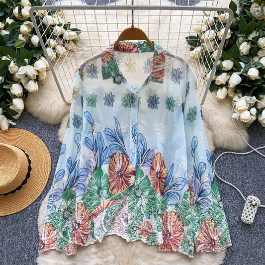 Floral Sheer Embroidered Shirt