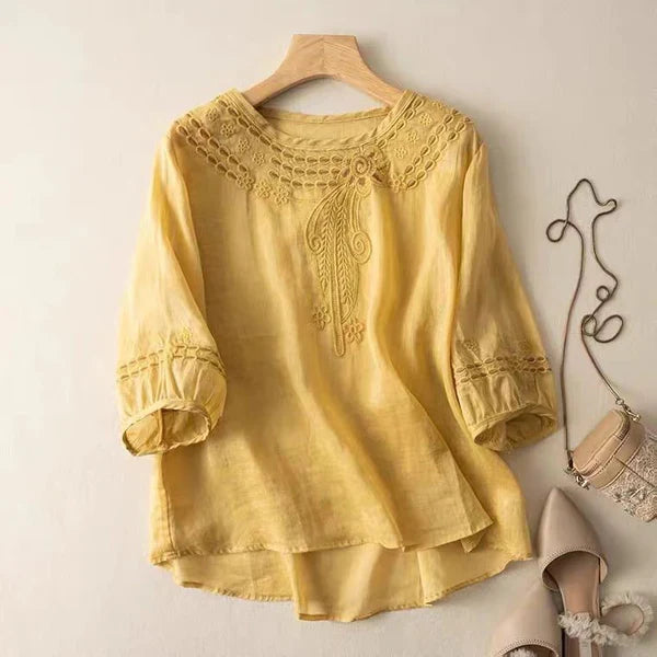 Pure Cotton Neck Embroidered Top