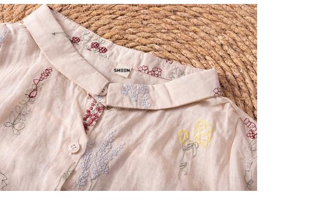 Pure Cotton Shirt With Elegant Floral and Leaf Embroderied