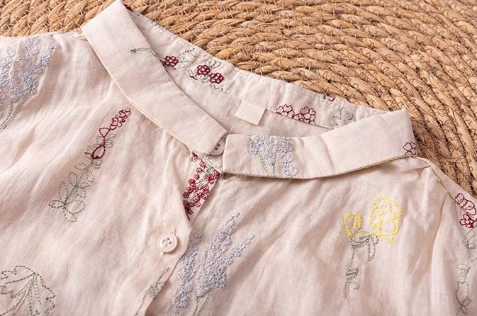 Pure Cotton Shirt With Elegant Floral and Leaf Embroderied