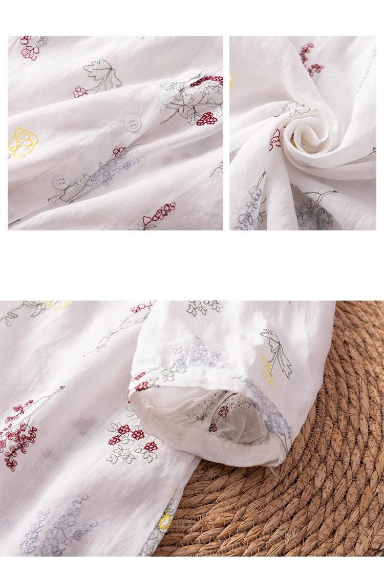Pure Cotton Shirt With Elegant Floral and Leaf Embroderied