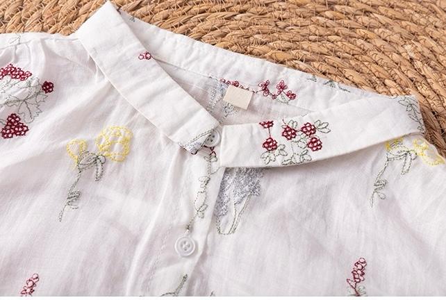 Pure Cotton Shirt With Elegant Floral and Leaf Embroderied