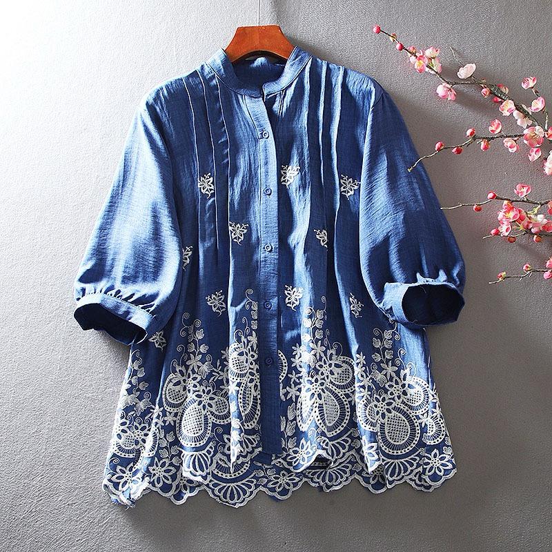 Pure Cotton Shirt with Elegance Embroderied