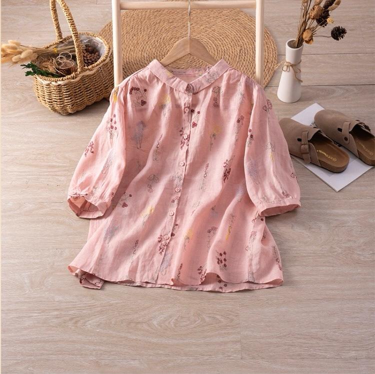 Pure Cotton Shirt With Elegant Floral and Leaf Embroderied