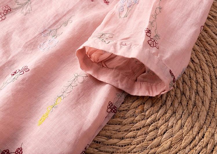 Pure Cotton Shirt With Elegant Floral and Leaf Embroderied