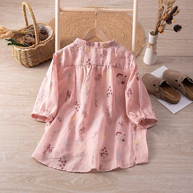 Pure Cotton Shirt With Elegant Floral and Leaf Embroderied