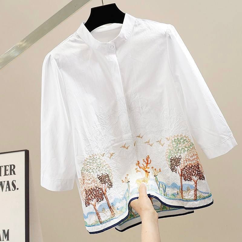 Pure Cotton Embroidered Forest-Inspired Shirt