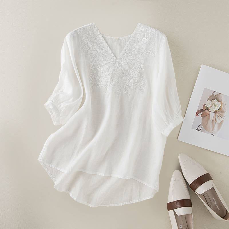 Embroidered Boho V-Neck Top