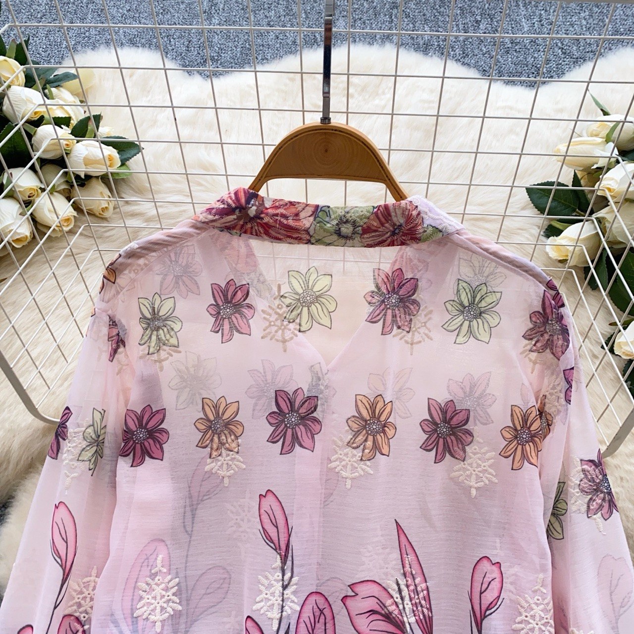 Floral Sheer Embroidered Shirt