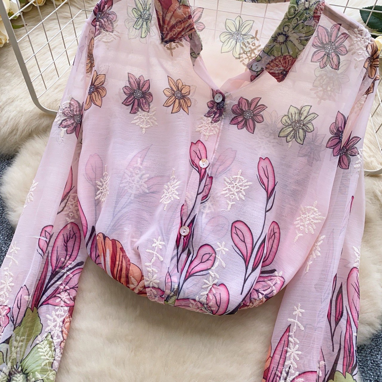 Floral Sheer Embroidered Shirt