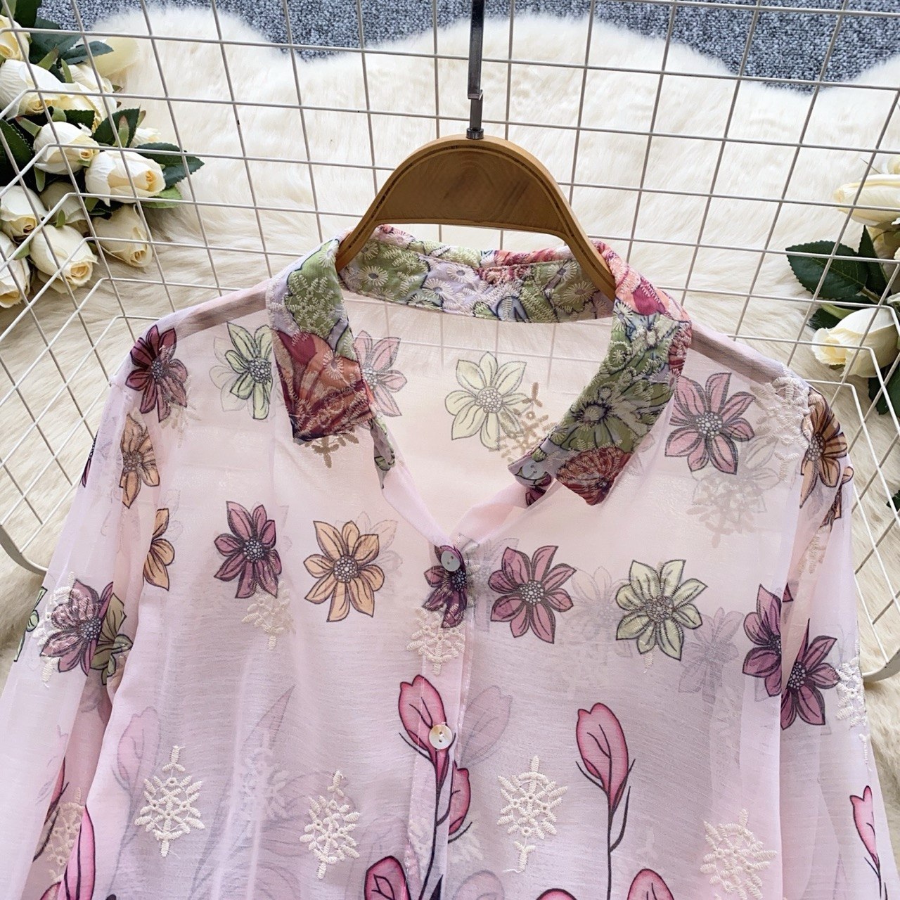 Floral Sheer Embroidered Shirt