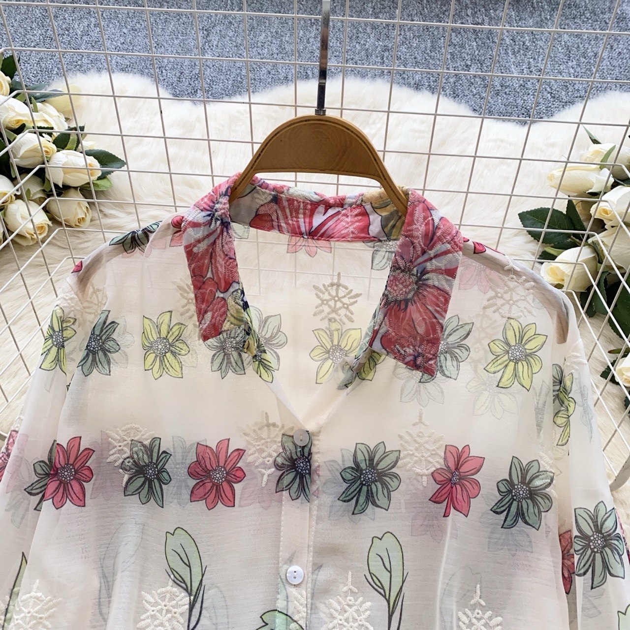 Floral Sheer Embroidered Shirt
