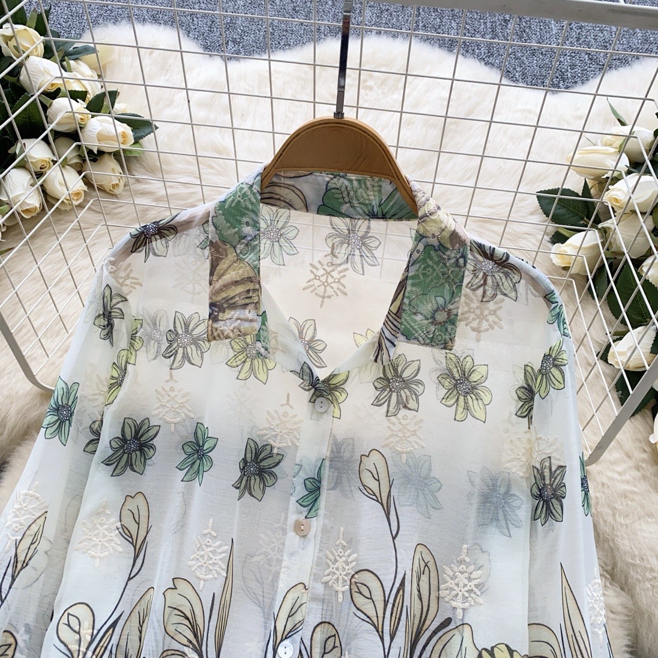 Floral Sheer Embroidered Shirt