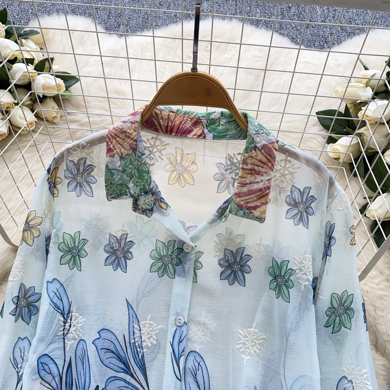 Floral Sheer Embroidered Shirt