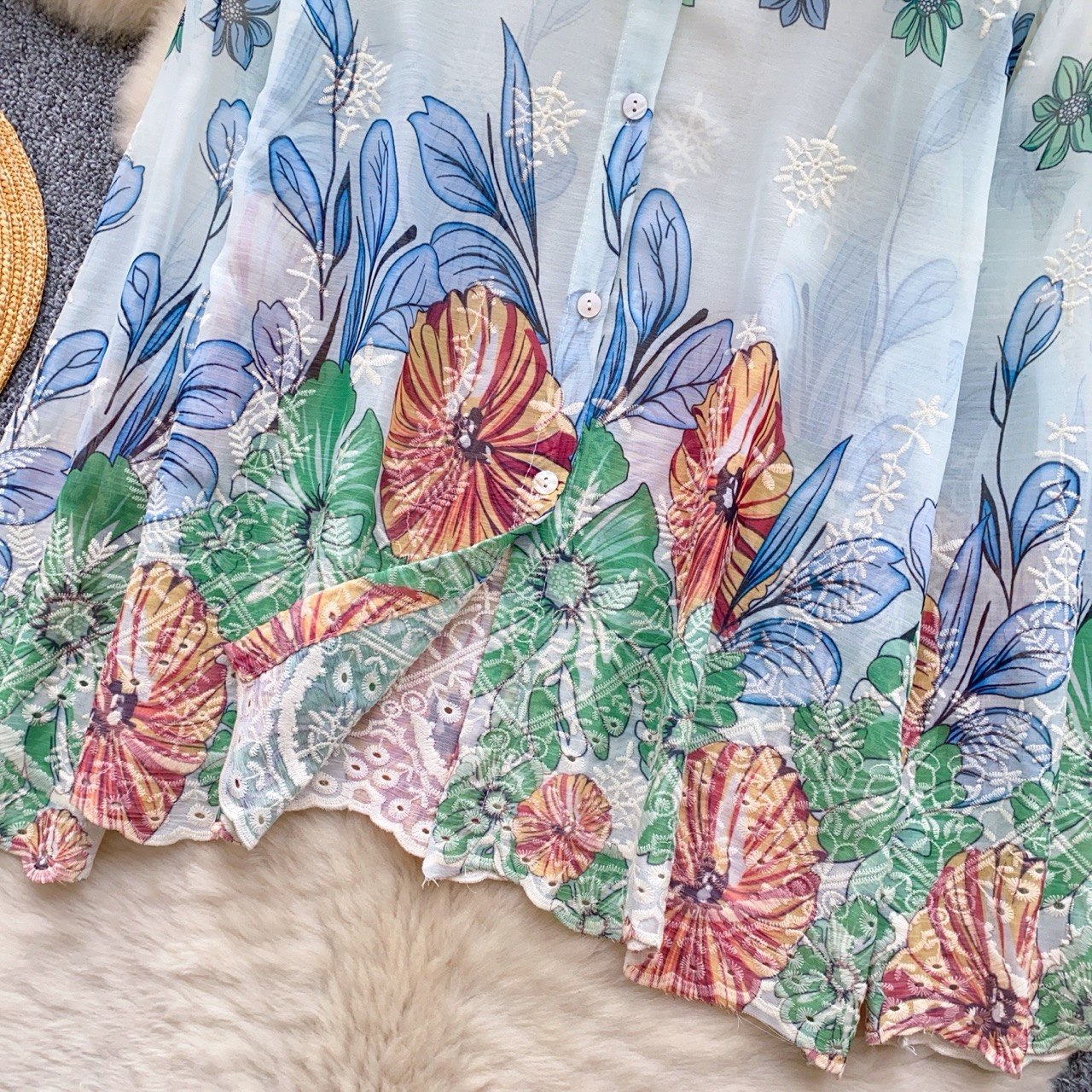 Floral Sheer Embroidered Shirt