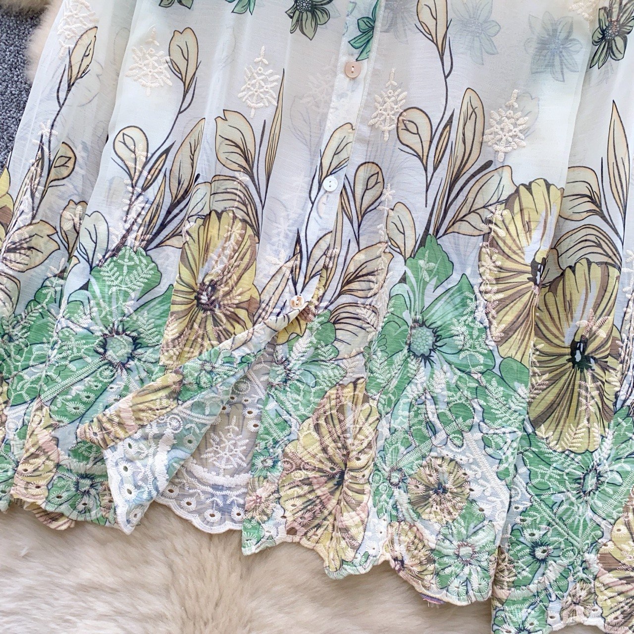 Floral Sheer Embroidered Shirt