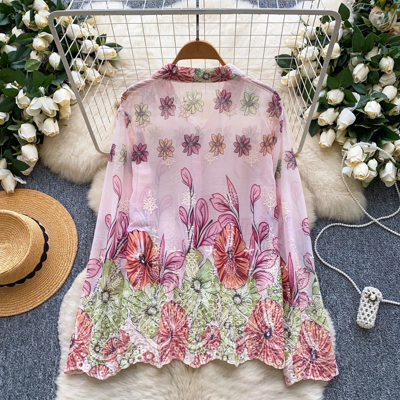Floral Sheer Embroidered Shirt