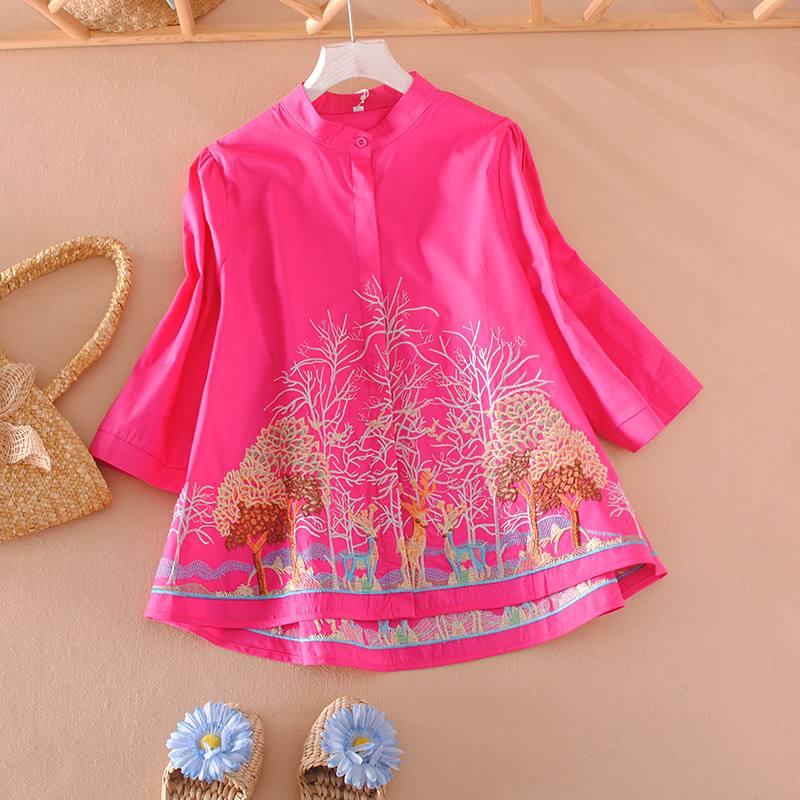 Pure Cotton Embroidered Forest-Inspired Shirt