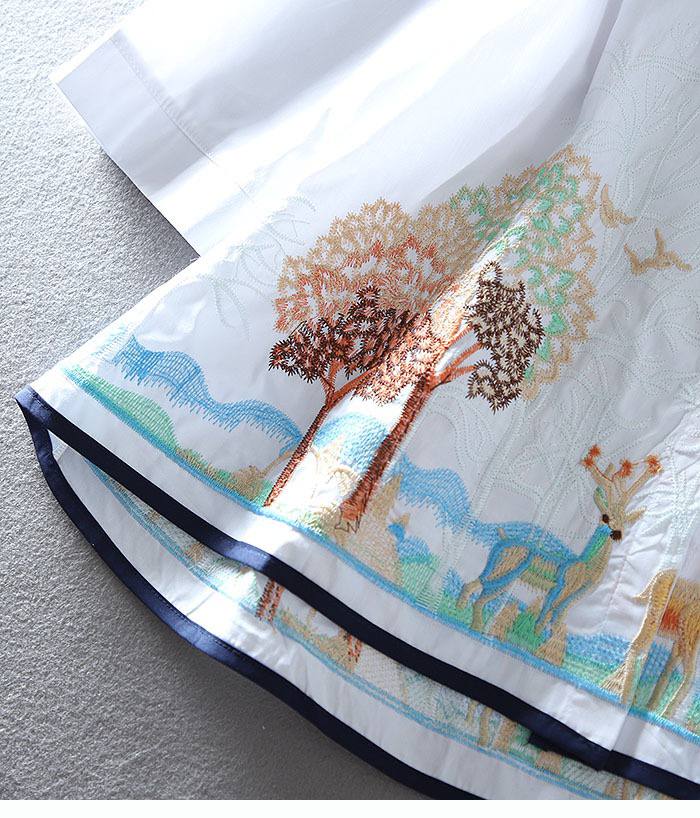 Pure Cotton Embroidered Forest-Inspired Shirt