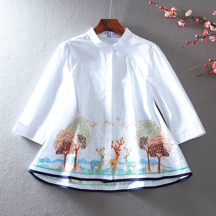 Pure Cotton Embroidered Forest-Inspired Shirt