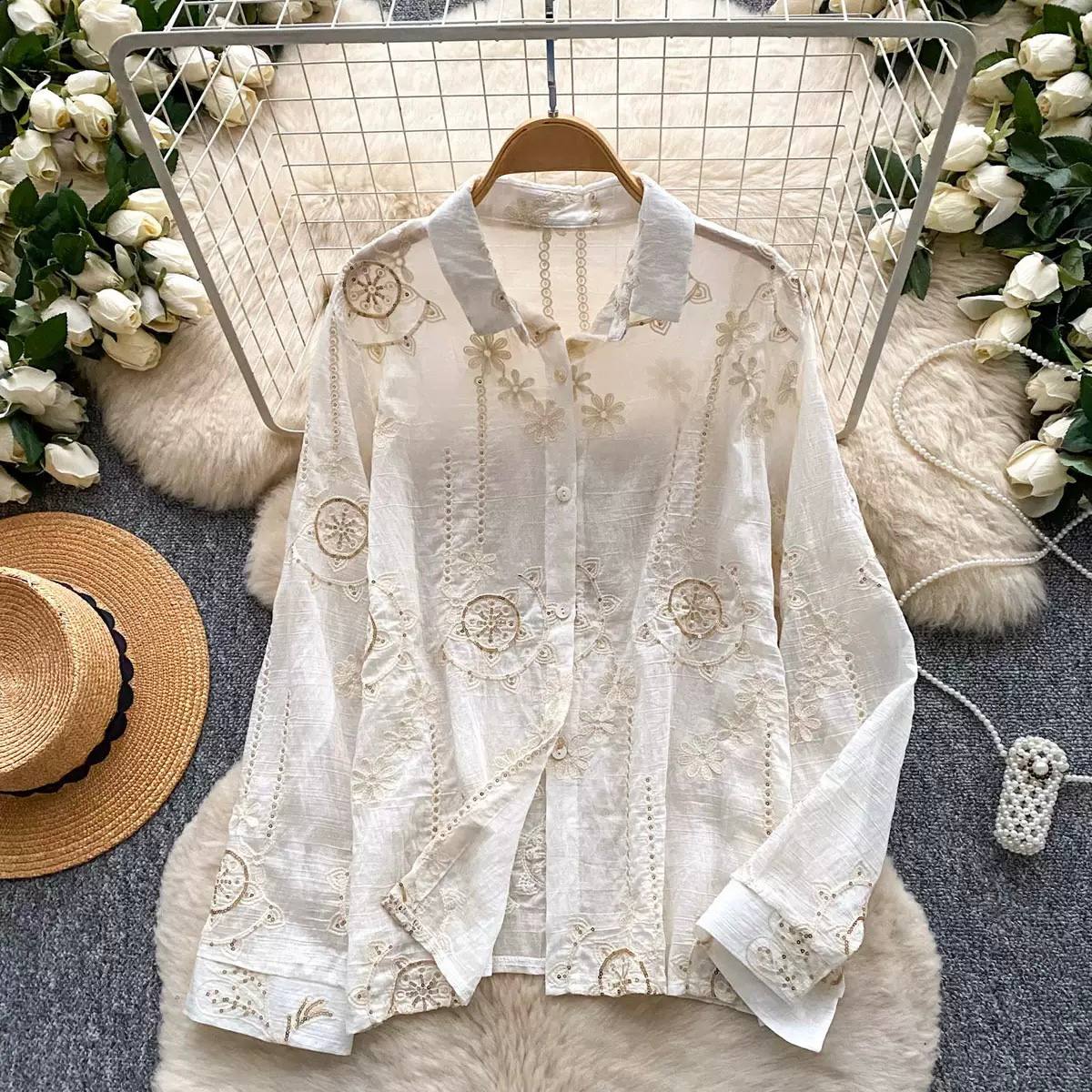 Vintage Floral Embroidered Shirt